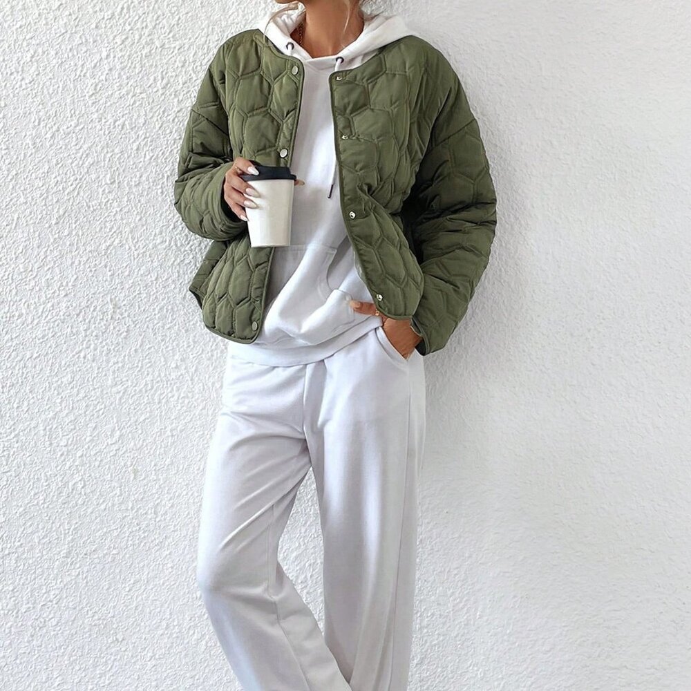 Army Green Casual Women's Geometric Insulated Coat Jacket